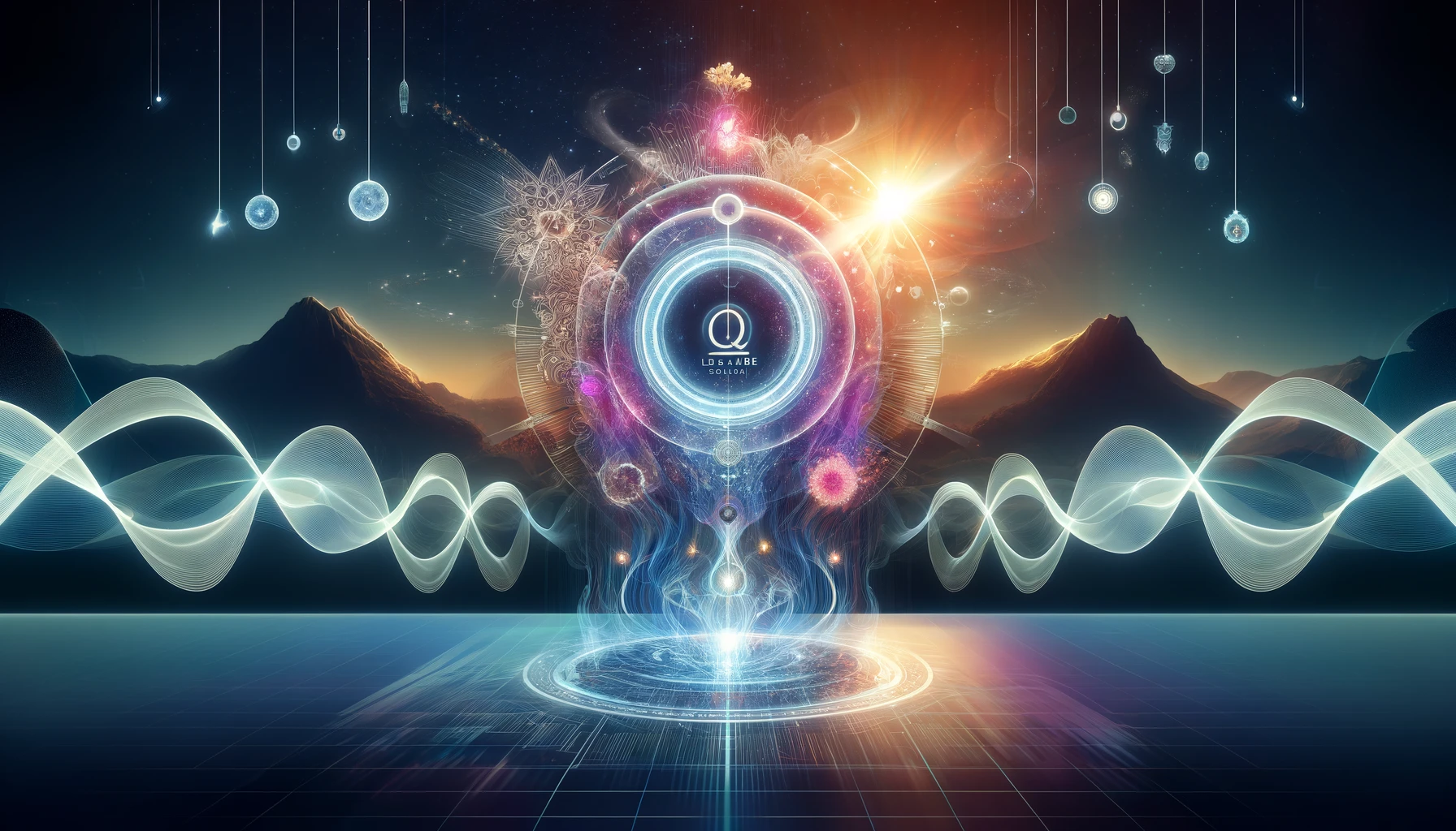  l'univers du Qlab-Store. Cette image met en avant l'aspect futuriste et harmonieux de la plateforme, axée sur le bien-être physique, énergétique et spirituel grâce à des technologies avancées.