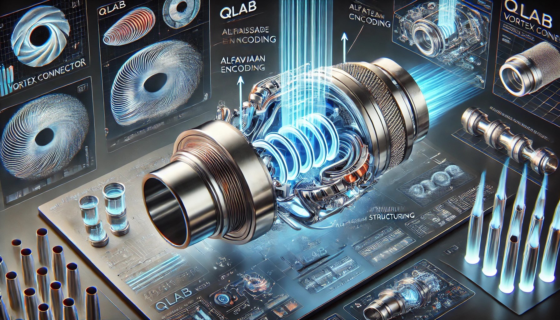 illustration détaillée des raccords vortex QLAB, mettant en avant leur conception interne, le flux optimisé des liquides, et leur intégration dans divers systèmes industriels et alimentaires.